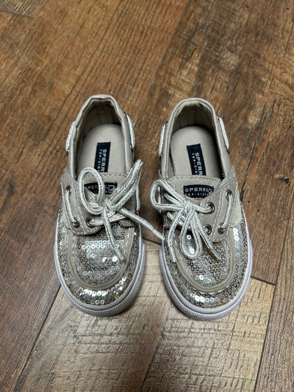 Sperry Kids Glittery Silver Sequin Boat Sneakers